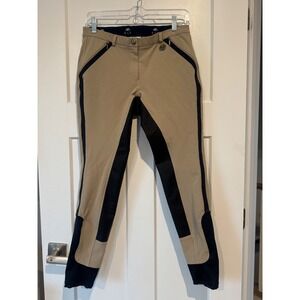 ELT Nadine Tan Navy Blue Full Seat Silicone Grip Equestrian Riding Breeches 31
